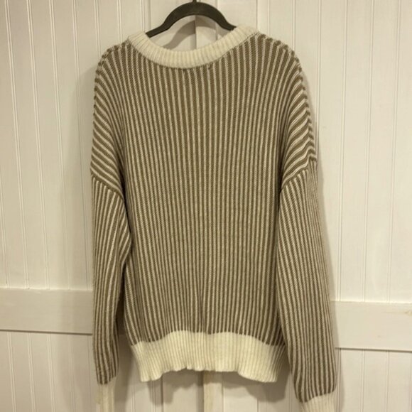 Kittenish (set) brown & cream V neck striped sweater & matching sweatpants XL - Picture 6 of 14